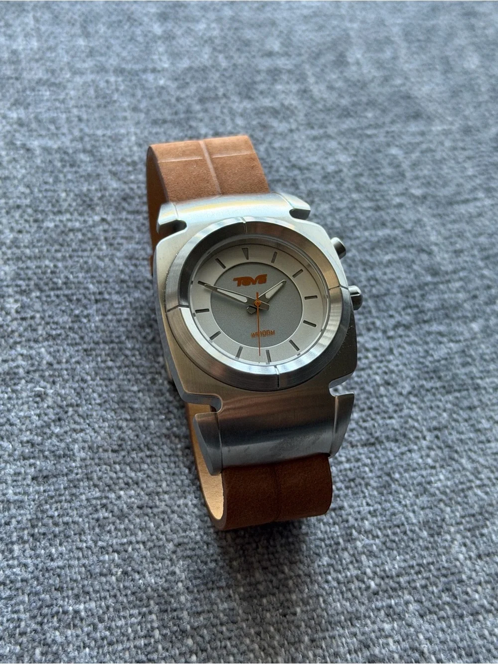 TEVA Stainless Steel Brown Leather Strap Watch